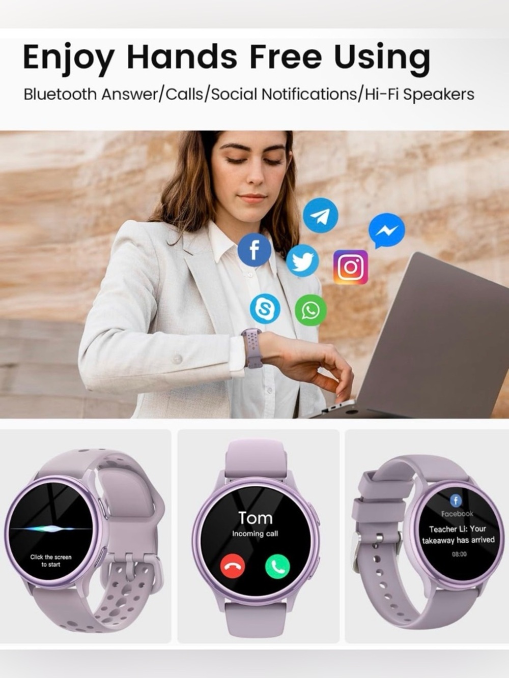 Lavender Smartwatch with Extra Strap - Picture 3 of 11